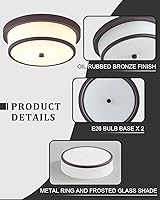 Vista 3 de Lámpara de techo empotrada de 12 pulgadas, Luminarias de techo de 2 luces pegadas al techo con acabado de bronce frotado con aceite para baño
