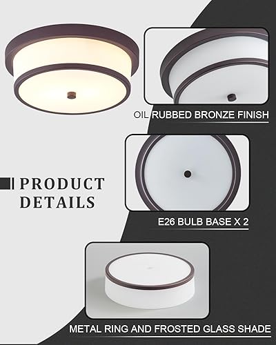 Miniatura 3 de Lámpara de techo empotrada de 12 pulgadas, 2 lámparas cerca del techo con acabado de bronce aceitado para baño, dormitorio, cocina, pasillo (bronce