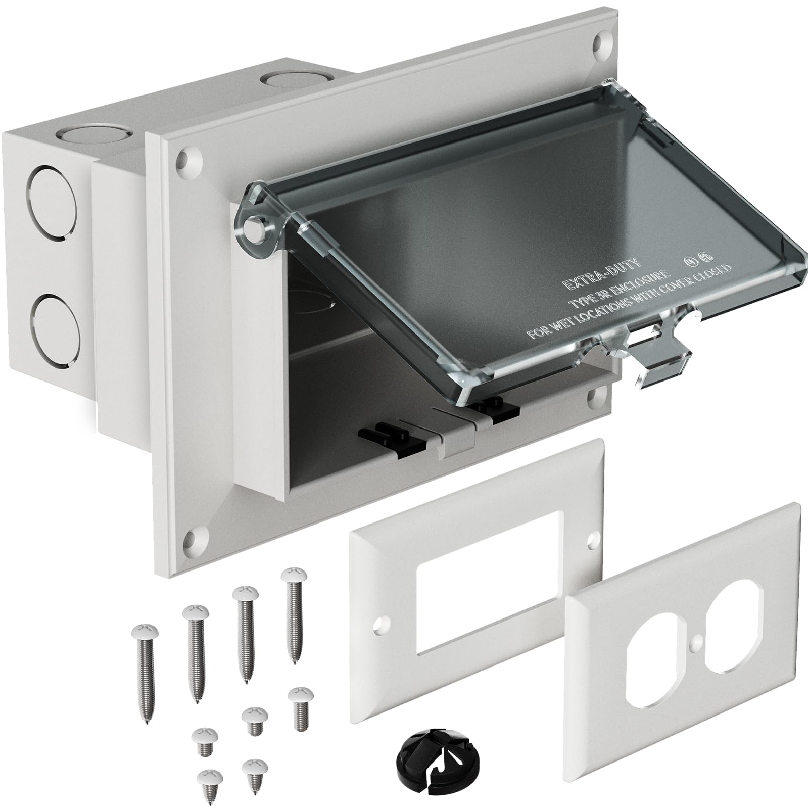 Einbaudose, DBHR1C Low Profile Elektrische Steckdosenbox mit wetterfester Abdeckung für flache Oberflächen Nachrüstung, keine Runde, horizontal, transparent