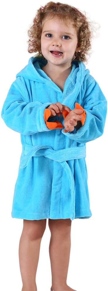 MICHLEYGirls Boys Robe Cotton Towel Baby Animal Dinosaur Style Hooded Bathrobe
