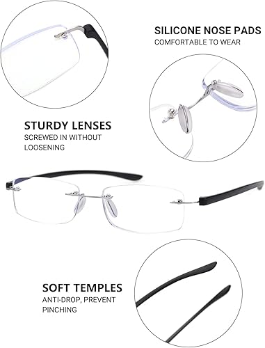 Miniatura 5 de TERAISE Paquete de 2 lentes de lectura sin montura para hombres y mujeres, lentes de lectura con bloqueo de luz azul, ultraligeros sin marco, para