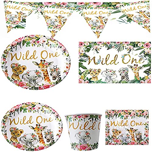 82 Piezas Vajilla de Selva, Vajilla de Fiesta con Animales, Juego de Vajilla de Fiesta para Fiestas de Cumpleaños (Incluyendo Servilletas, Platos Llanos, Tazas, Manteles) Cover