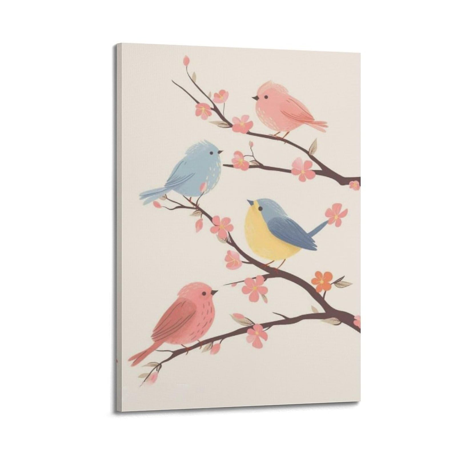 Décoration murale moderne oiseaux sur branche de fleurs toile - 6