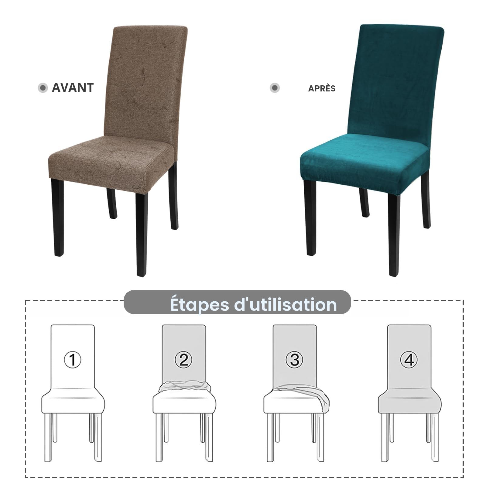 Alishomtll Lot de 6 housses de chaise en velours extensible, housses de chaise en velours/velour, chaise à bascule, housses élastiques, chaises lavables, protection pour cuisine, restaurant, hôtel