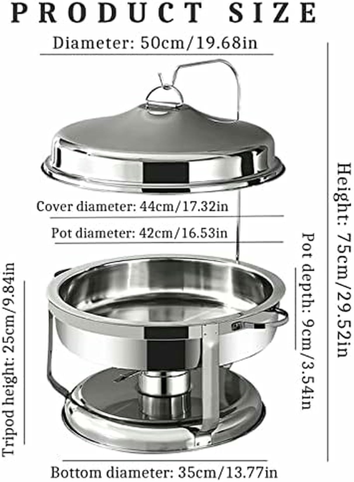 Chafing Dish in Acciaio Inossidabile con Coperchio sospeso, Set di contenitori riscaldanti per Buffet di Catering, Inclusi teglia per Cibo, teglia per Acqua, Contenitore per combustibile~/