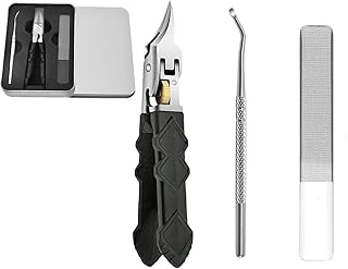 Black Anti-Slip Grip Gear Lock Nail Clipper Set with Ultra-Sharp Tips for Precise Access to Nail Grooves, Pro Nail Tools Eagle Beak Angled Nail Clippers 3-Piece Set (Black-A)