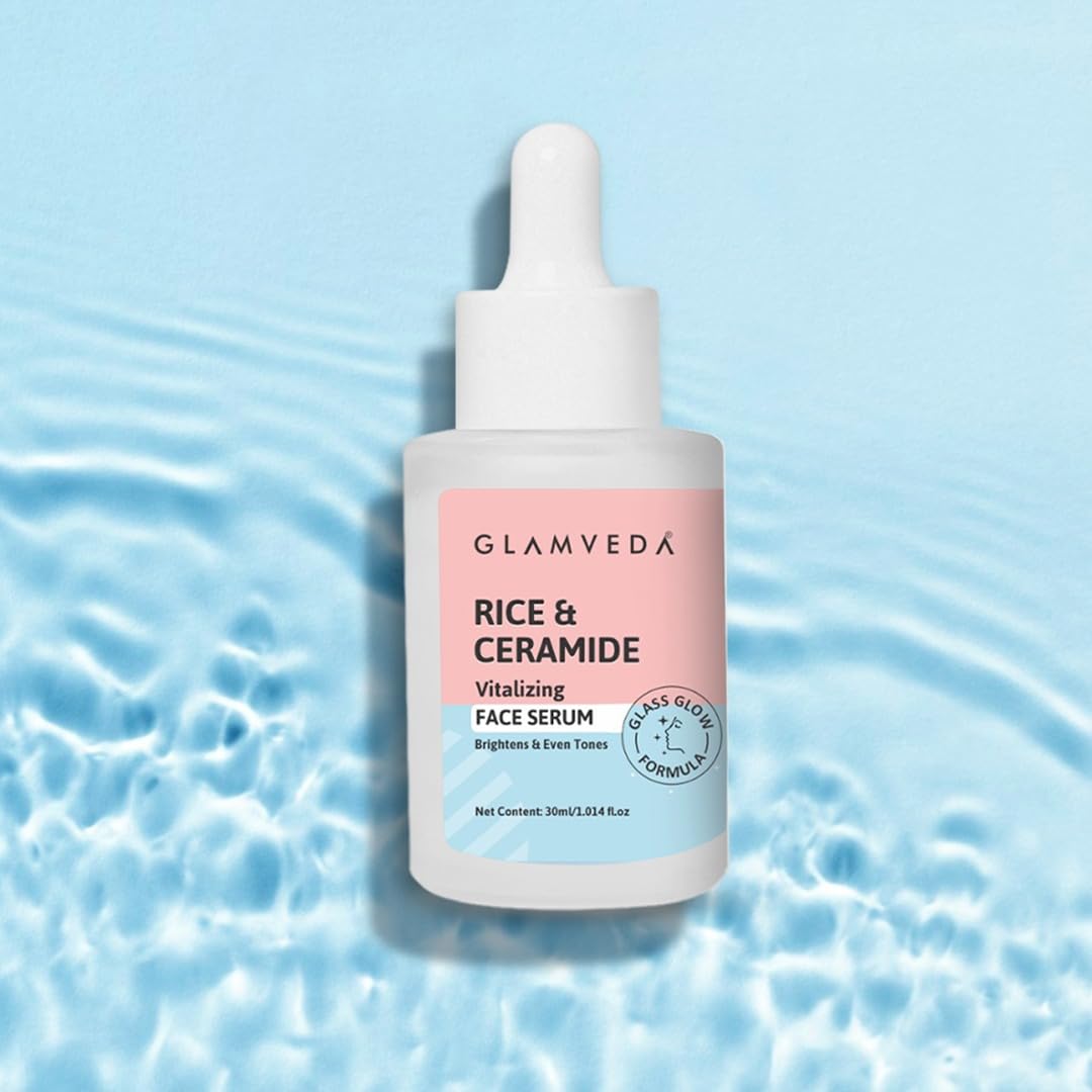Glamveda Rice Water & Ceramide Vitalizing Serum Skin Barrier Building & Nourishing | Glass like appearence | For Dry, Sensitive & Combination skin | No Paraben, Sls | 30ml