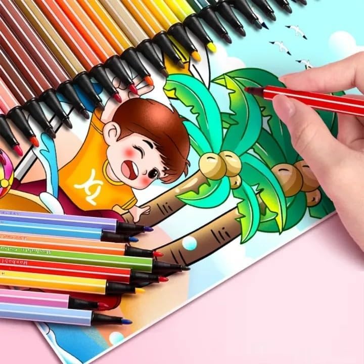 Image of Amitasha 36 Pc Washable Sketch Pen Set Water Color Marker Pens Aesthetic School Supplies Fine Coloring Markers for Kids Adult Book Cards Drawing Craft Kit Teacher Office Supplies
