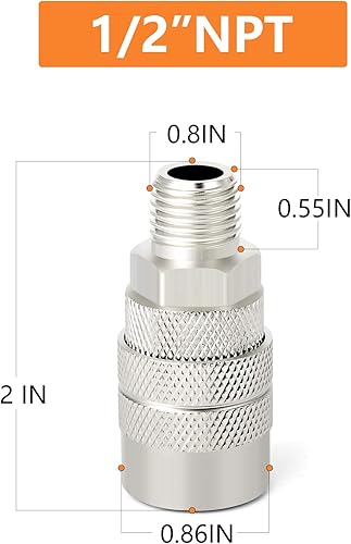 Miniatura 4 de GASHER Acoplador industrial macho de 12 pulgada, acoplador de aire de conexión rápida de flujo básico de 14