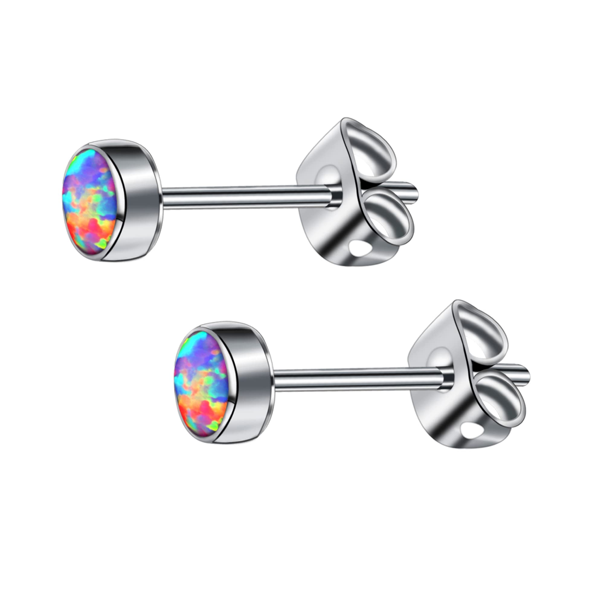 G23 Titanium Opal Stud Earrings for Women Girls Hypoallergenic Earring with 4mm 5mm Birthstone for Sensitive Ear Fashion Women's Jewelry(2pcs)