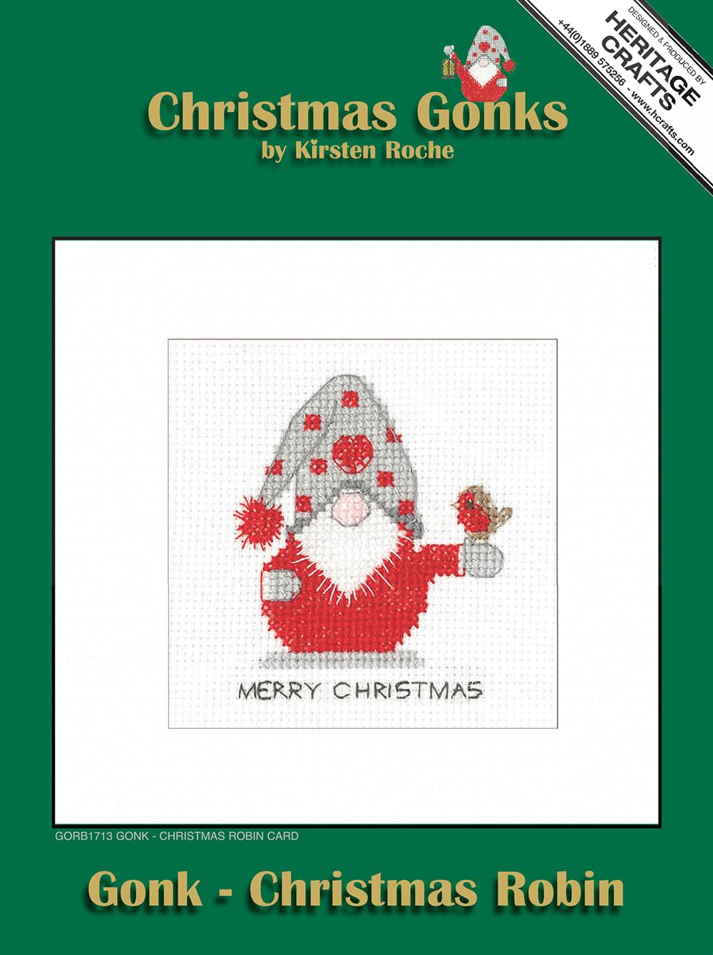 Heritage Crafts White Cross Stitch Kit - Christmas Card, Gonk - Christmas Robin