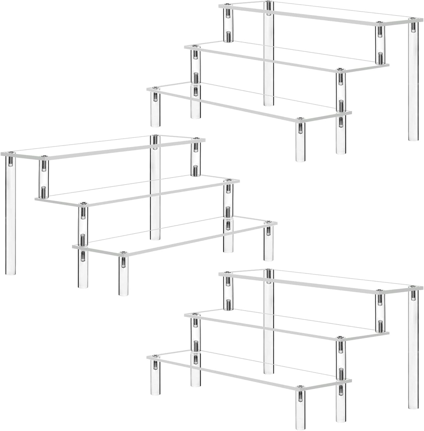 AZEAM Acrylic Riser Clear Display Stand Cologne Organizer Acrylic Shelves 3 Tier Shelf for Amiibo Funko Figures Toys Cupcake Food Desserts Perfume Collection (3 PACKS)