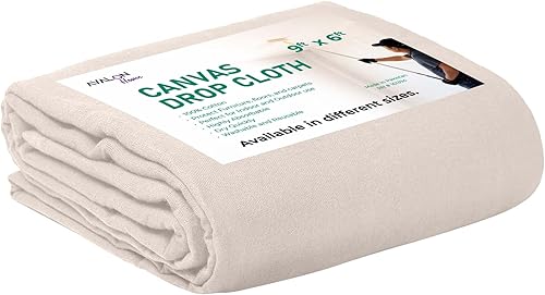 Paño de lona de 9 x 6 pies, paquete de 1 Paño de gota para pintores sin olor para pintar lonas de lona de algodón para protección de suelos y