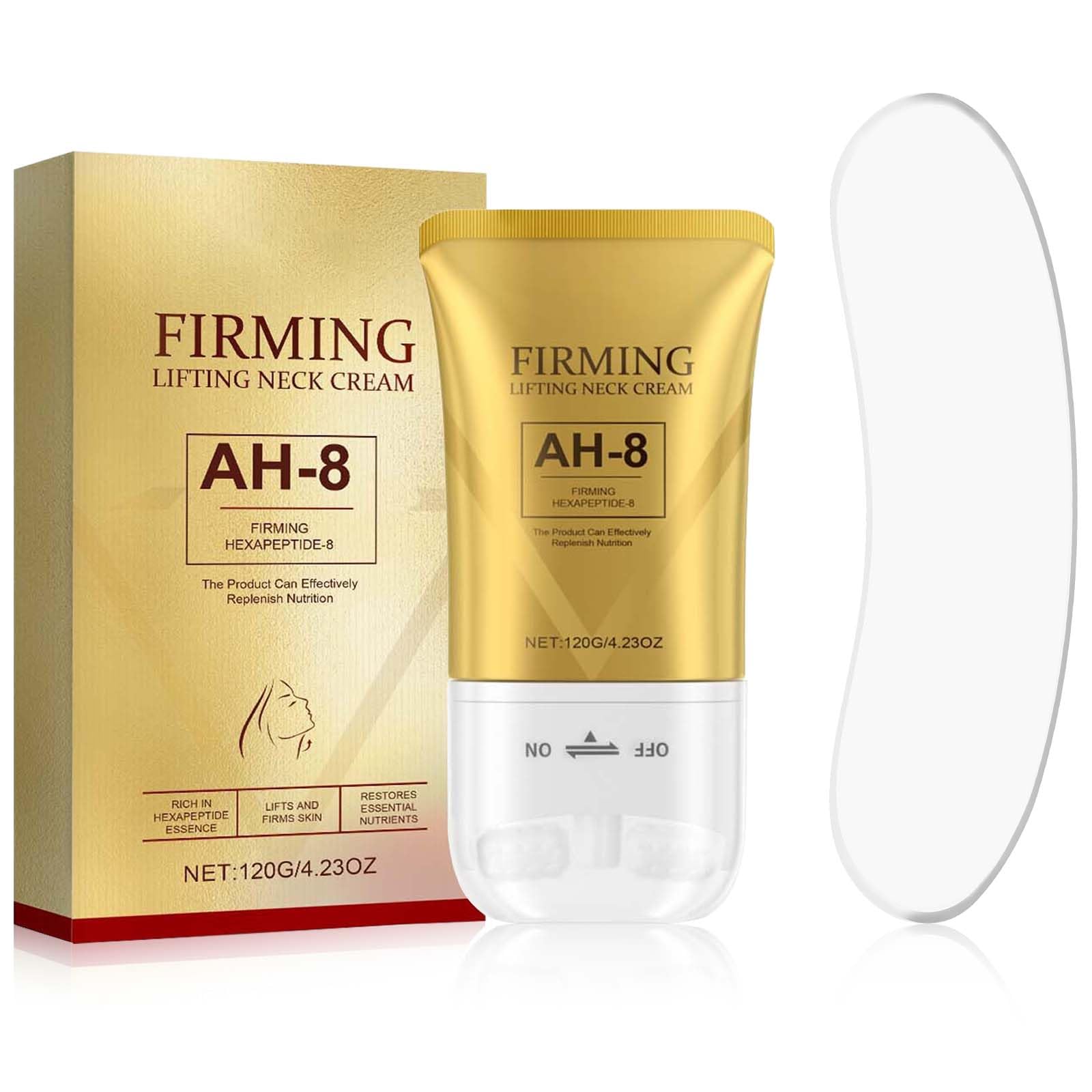 AH-8 Creme Raffermissante pour le Cou, Combattre le Double Menton, Crème Raffermissante avec Rouleau et Patch pour le Cou, Nourrit la Peau