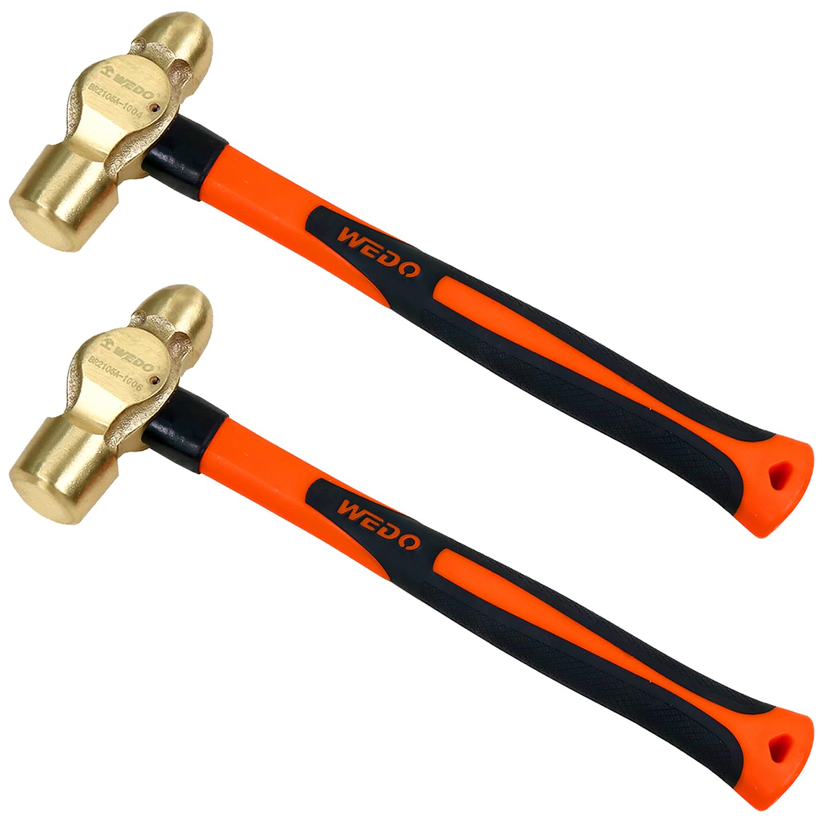 WEDO 2PCS Brass Ball Peen Hammer Set, 12 oz+12 oz(3/4lb+3/4lb), Brass Ball Pein Hammer Set with Fiberglass Handle, Die-Forged, Corrosion Resistant, DIN Standard