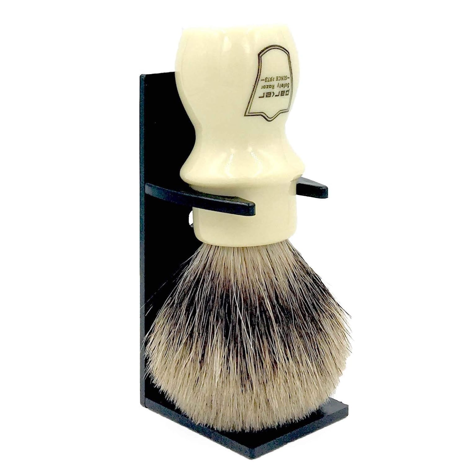 Parker Handmade Deluxe Mug Shaving Brush with Stand – 100% 3-Band Pure Badger Bristles –Extra Dense and Firm (Ivory)