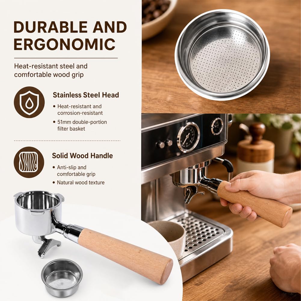 DASIAUTOEM Portafiltro sin suelo, 51 mm, para cafeteras con 3 orejas