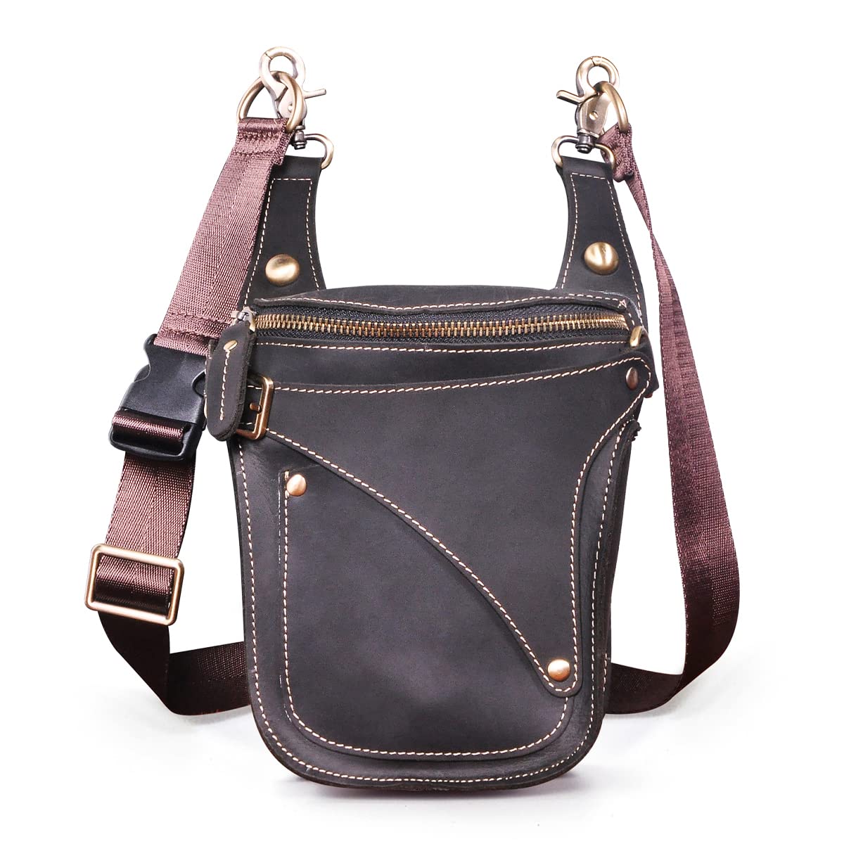 Le'aokuu Unisex Cuero Genuino Calidad Bolso Cintura Bolsa de Pierna Bolsa para Mensajero Bolso Multifuncional Militar Táctico Moto Bicicleta Senderismo Deportes Camping Montar 9326