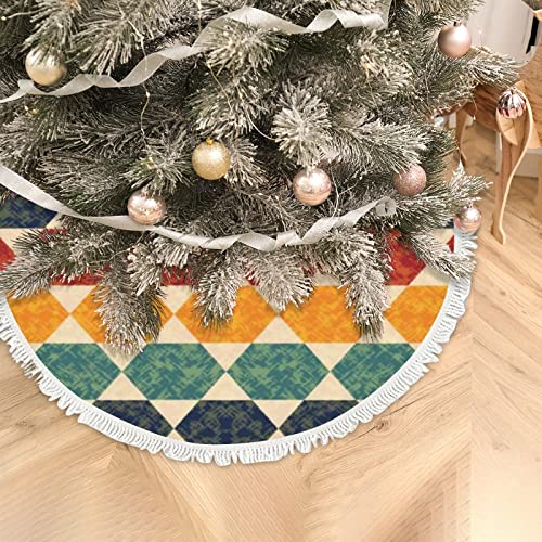 48 Inch Christmas Tree Skirt Ceramic Geometric Elements Large Tree Skirt Mat Holiday Party Farmhouse Xmas Tree Mat For Home Decor Indoor Outdoor #TOP4
