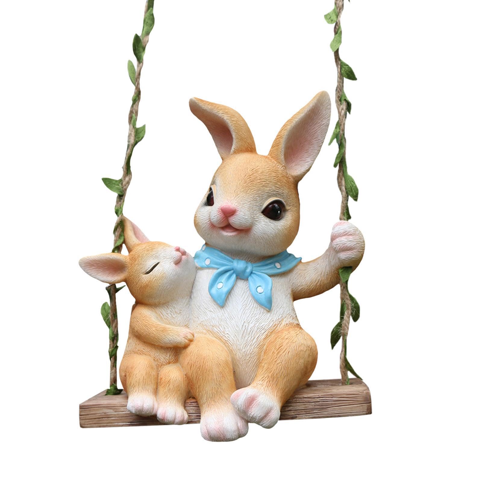 LIXSAZSE Joyful Swing Rabbit Garden Statue Bunny Figurine Suitable For Enriching Outdoor Indoor Experiences And Decor Cute Animal for Creative Funny Decorative