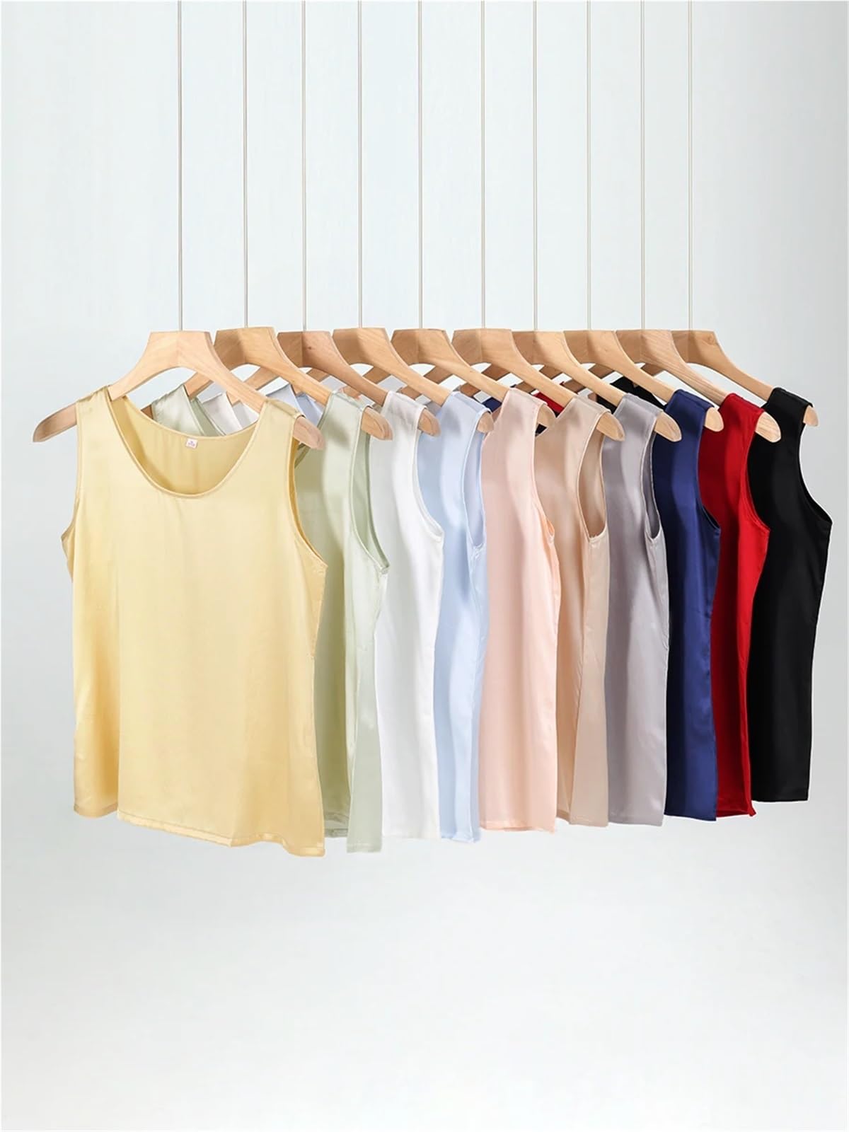 Tops Mujer Camisola Satén Camiseta básica y acogedora for Mujer, de Seda auténtica, sin Mangas con Cuello Redondo, Verano, Lisa(Nude Pink,XXL)