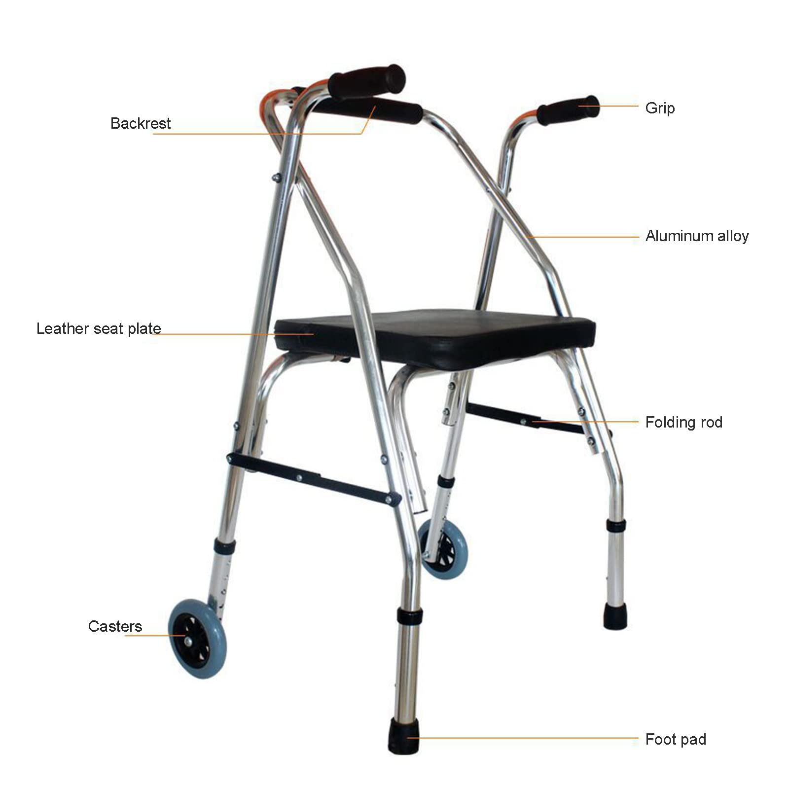 BASII Andador con Ruedas y Asiento, Andador de 2 Ruedas, Andador con Asiento, Andadores para Personas Mayores, Marcos Plegables para Adultos, Andador de Interior,Silver (Silver)