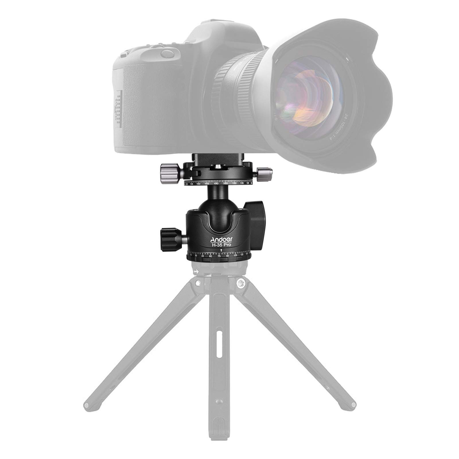Andoer H-35 Pro Panorama Ballhead Testa a sfera Adattatore per treppiede Centro a bassa gravità con doppia scala panoramica Scanalatura a U Lega di alluminio Max. Capacità di carico di 15 kg