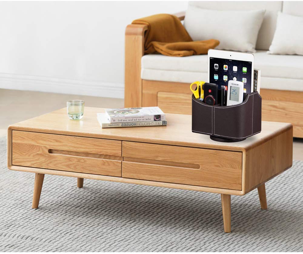 Soporte para mando a distancia de piel sintética con rotación de 360 grados, Multifunción organizador ,caja de almacenamiento para dispositivos multimedia, papelería, soporte de TV