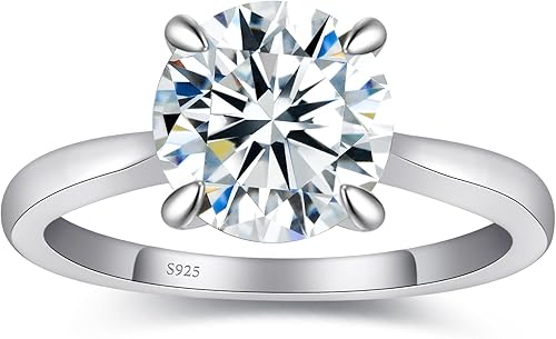 Elio Passero Anillos de compromiso de moissanita para mujer, anillos de compromiso solitario de moissanita de plata de ley 925 con chapado en oro de