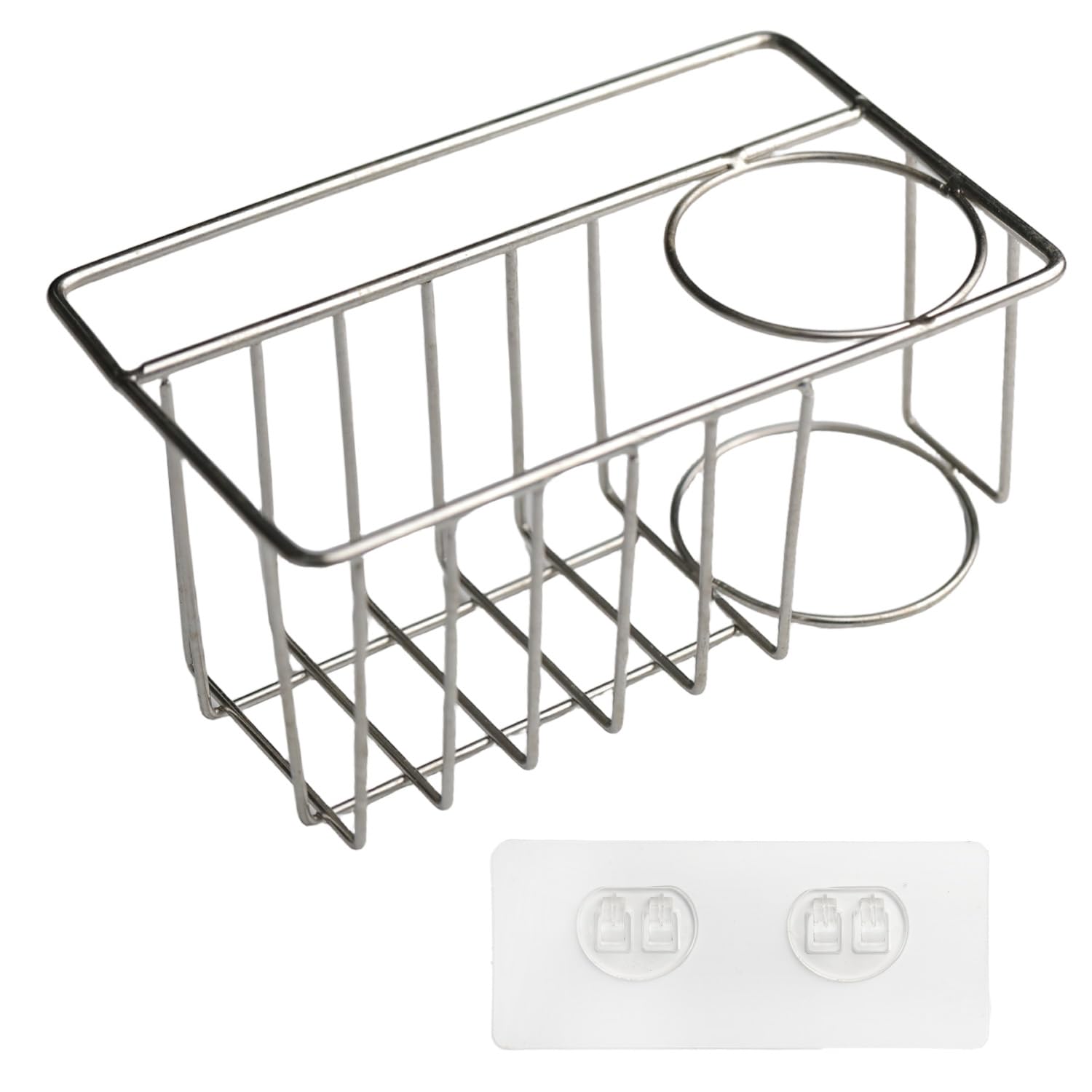 3-in-1 Sponge Holder for Kitchen Sink Stainless Steel Sink Caddy Organizer Rack with Brush Dish Cloth Holder Wall