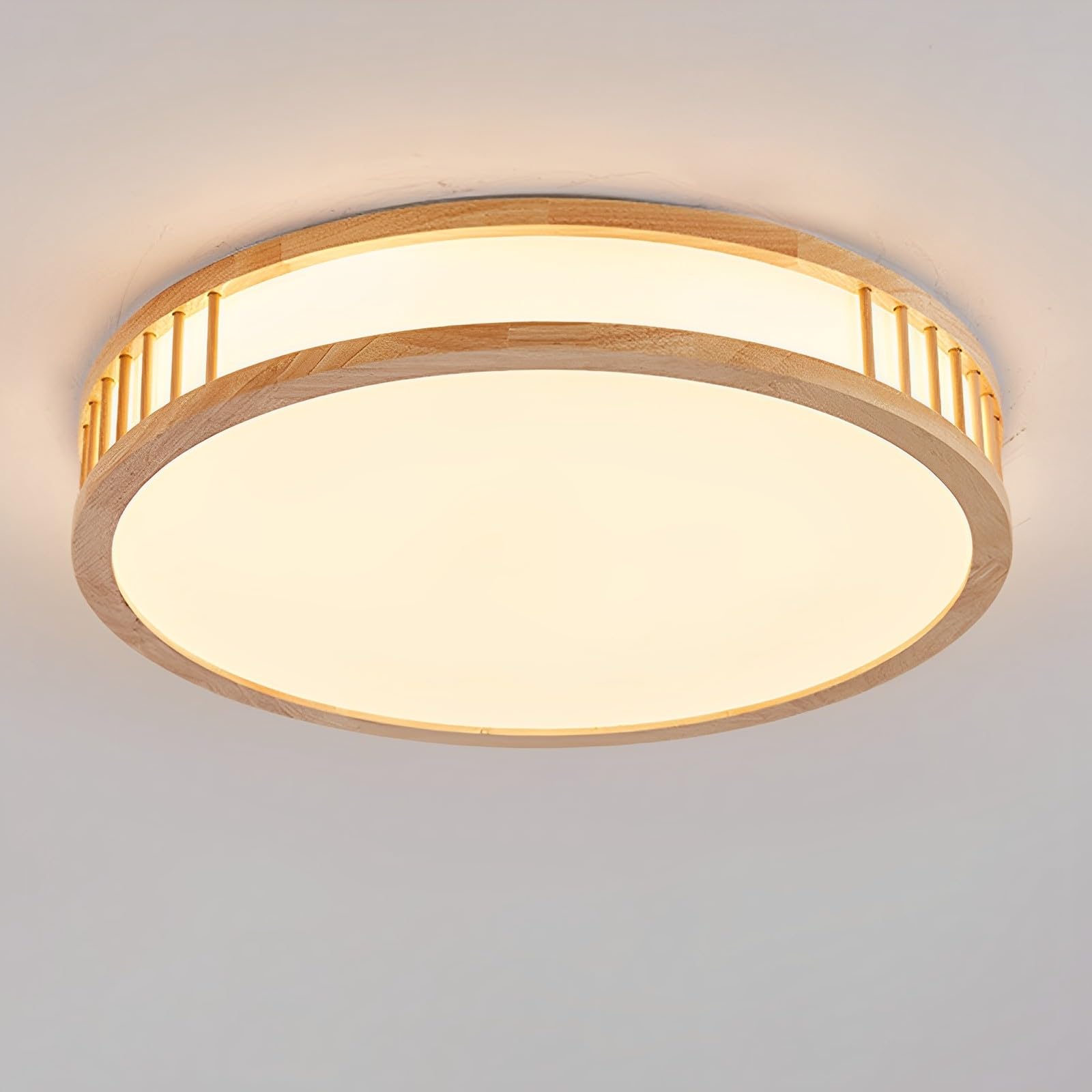 Plafonnier en bois rond à LED luminaire de plafond pour salon et cuisine