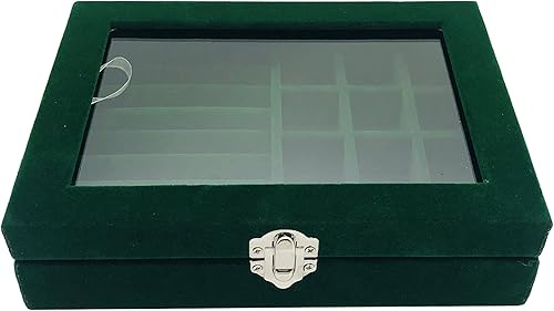 Miniatura 5 de Joyero organizador, caja de almacenamiento de joyería con tapa de vidrio transparente, caja de anillo de joyería de vidrio de terciopelo, estuche de