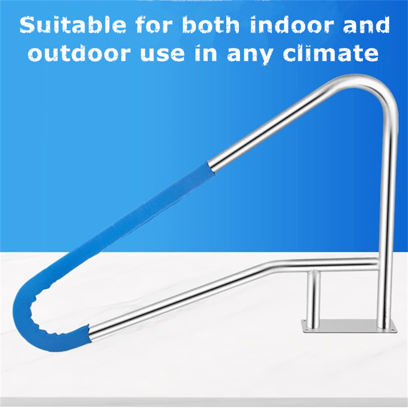 Heavy Duty Stainless Steel Pool Handrail 55x32 cal z antypoślizgową niebieską osłoną, odporna na rdzę szyna bezpieczeństwa do basenów inground, łatwa instalacja na betonie lub pokładzie, obsługuje do