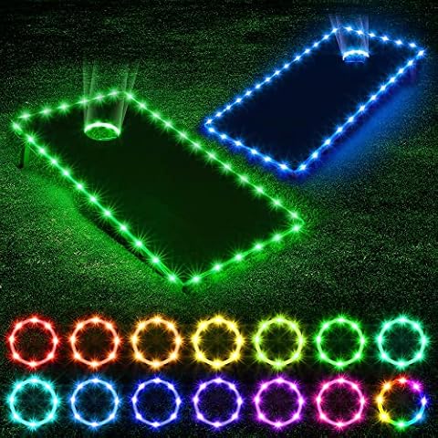 Tuanse Led Cornhole Lights, 16 Color Changing Cornhole Edge and Ring Lights with Remote Control Cornhole Night Light for Playing Bean Bag Toss Cornhole Game Outdoor at Night, 2 Sets, White Cover