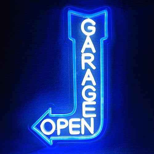 Garage Open Arrow Neon Sign,Car Signs neon Light for Man Cave Auto Repair Shop Workshop Birthday Father Gift Decor (blue+left)