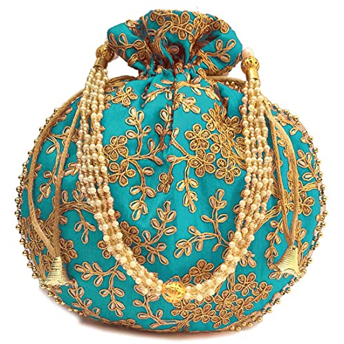 TI AMO Rajasthani Style Royal Clutch Silk Batwa Bag Wristlets Ethnic Potli for Women's Zari Work Potli Bridal Potli