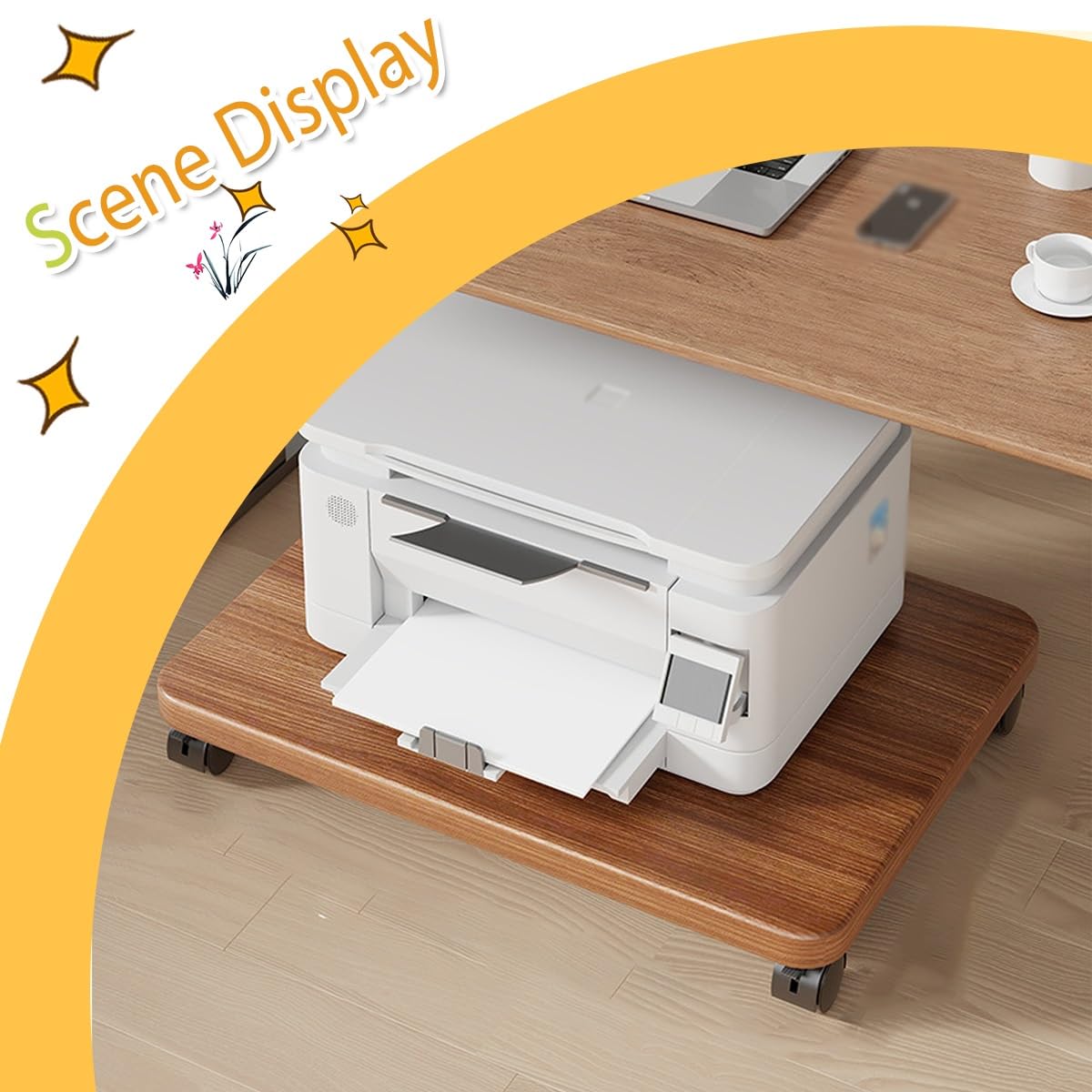 Mueble Impresora,Fácil Montaje Carro de Impresora con Ruedas Bloqueables,Móvil Estantería para Impresora,para Impresora,Trituradora de Papel(White,19.6 * 17.7in)
