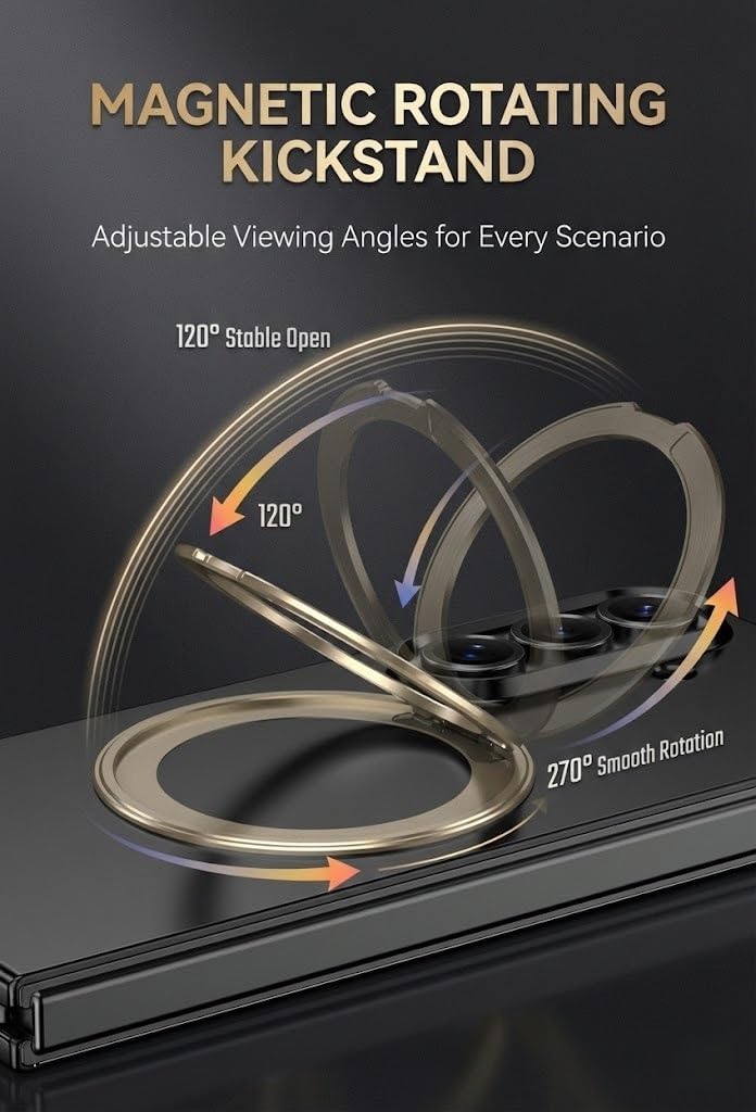 Case for Samsung Galaxy Z Trifold with Built-in Screen Protector, Magnetic Rotating Ring Holder Stand, Slim Shockproof Full-Body Hinge Protection, Rugged Matte Protective Cover(Blue)