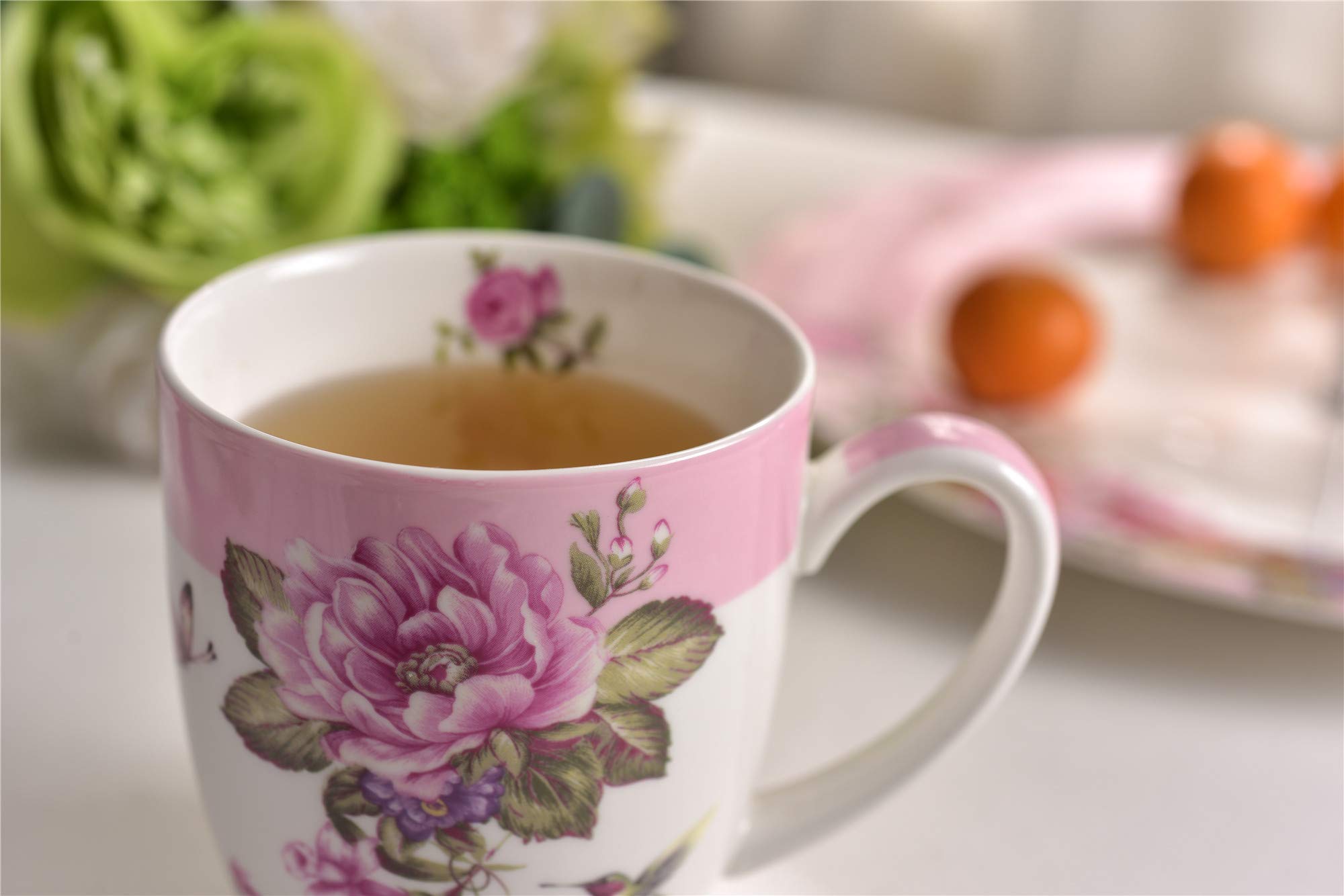 Tea Coffee Cup Mug Set 4 Ceramic Porcelain Bird Rose Butterfly Shabby Chic Design in Gift Box 330ML (1 Set) - Image 3