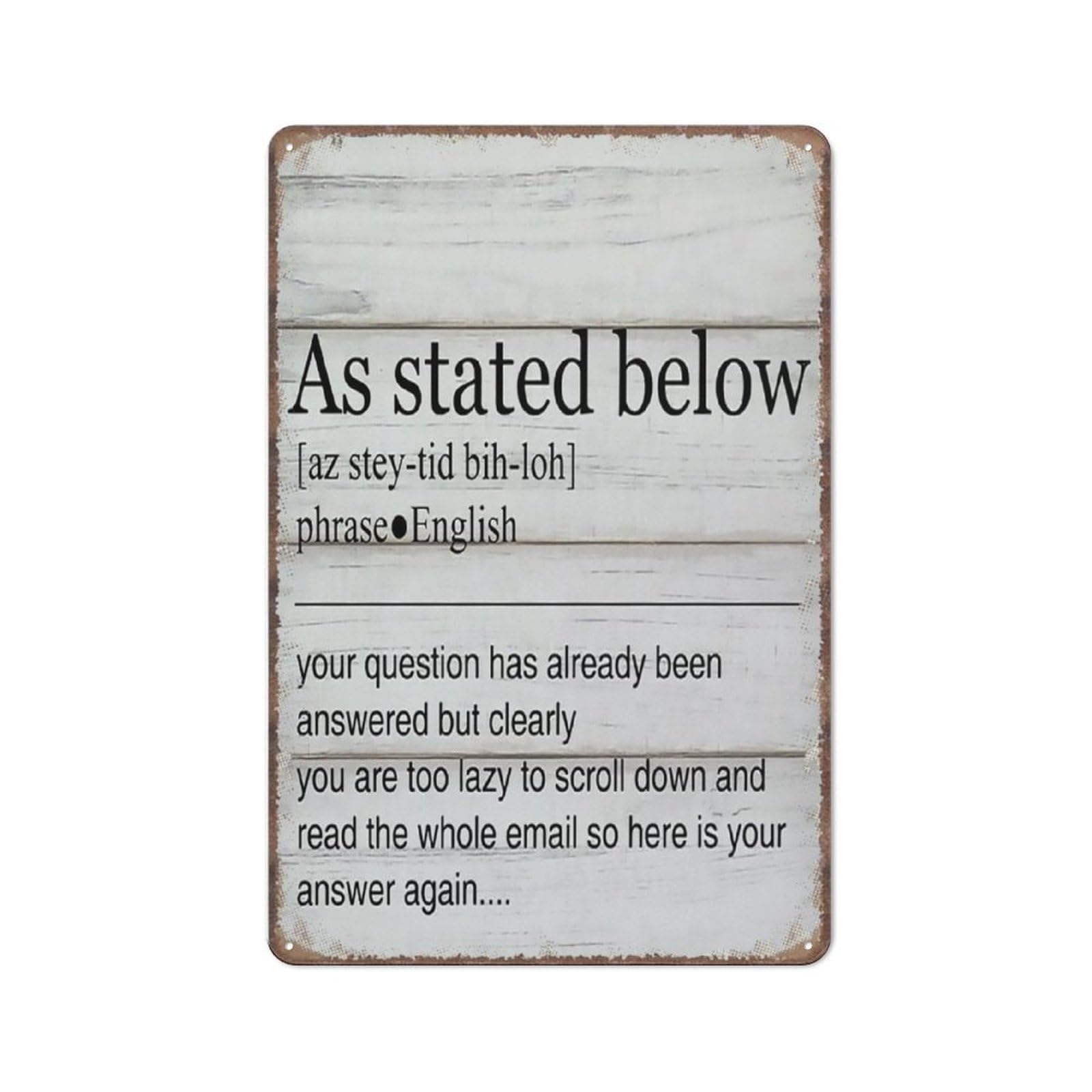 Funny Sign As Stated Below Decorative Sign Funny Metal Sign Metal Tin Sign 8X12 Inch