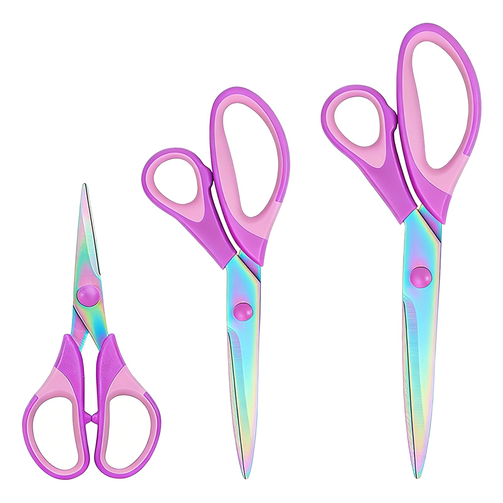 Scissors All Purpose 3 Pack, Ergonomic Comfort Grip Scissors Premium Titanium Coated Stainless Steel Shears for Fabric Sewing Craft Office Home Kitchen Professional Multi Purpose Scissors Set Purple