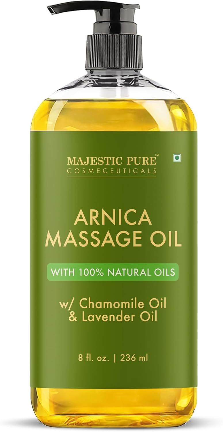 MAJESTIC PURE Arnica Massage Oil for Massage Therapy – Refreshing, and Relaxing – Natural Oils with Lavender & Chamomile Essential Oils – for All Skin Types – Men and Women Massage Lotion- 8 fl oz
