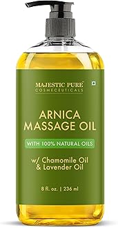 MAJESTIC PURE Arnica Sore Muscle Massage Oil for Body - Best Natural Therapy with Lavender and Chamomile Essential Oils - Warming, Relaxing, Massaging Joint Pain Relief Support - 8 fl. oz
