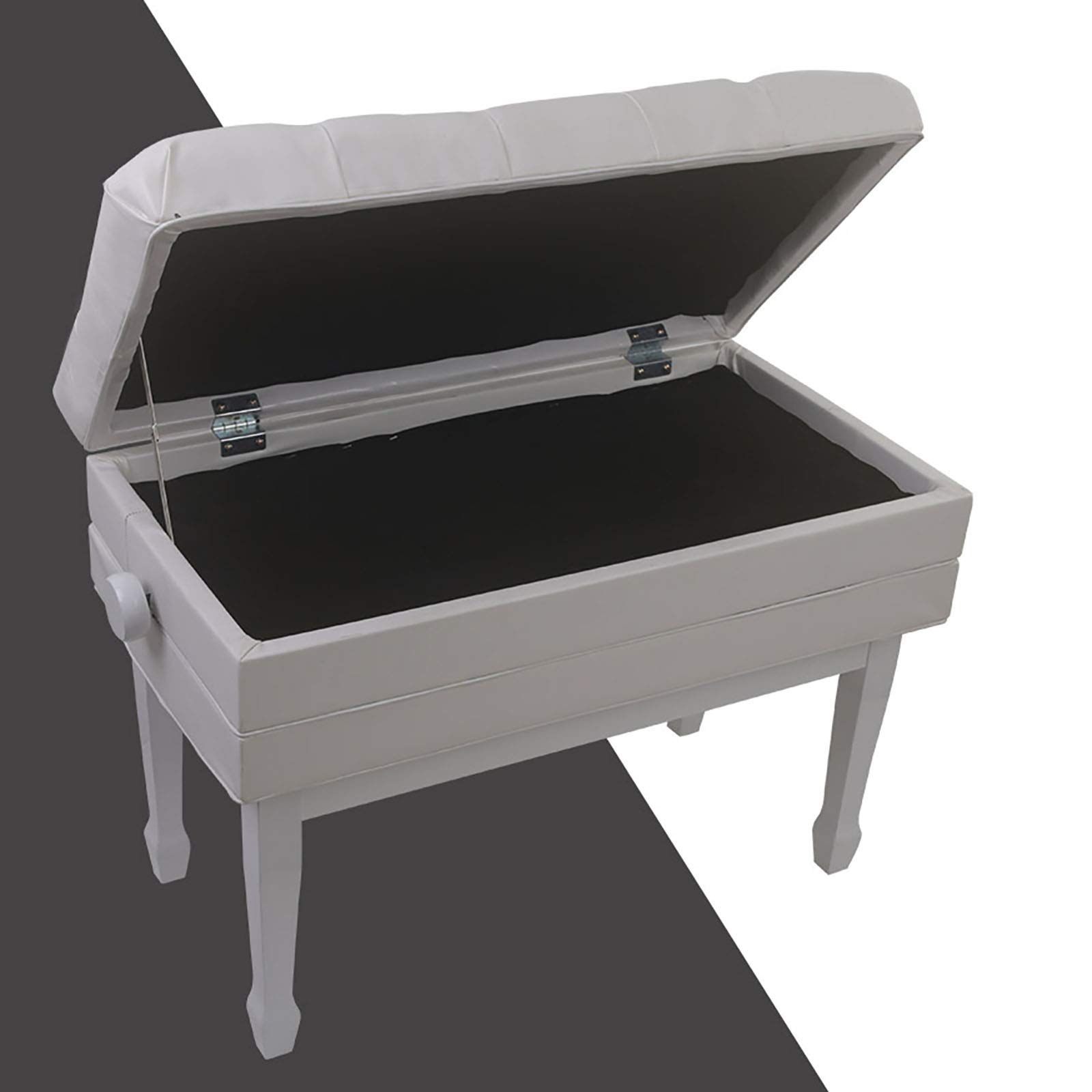 SDdPulse Klavierhocker, Klavierbank mit Massivholzbeinen, höhenverstellbar, Tastaturbank, Aufbewahrungsfunktion, PU-Leder, Massivholzrahmen, 55–65 cm, Schwarz