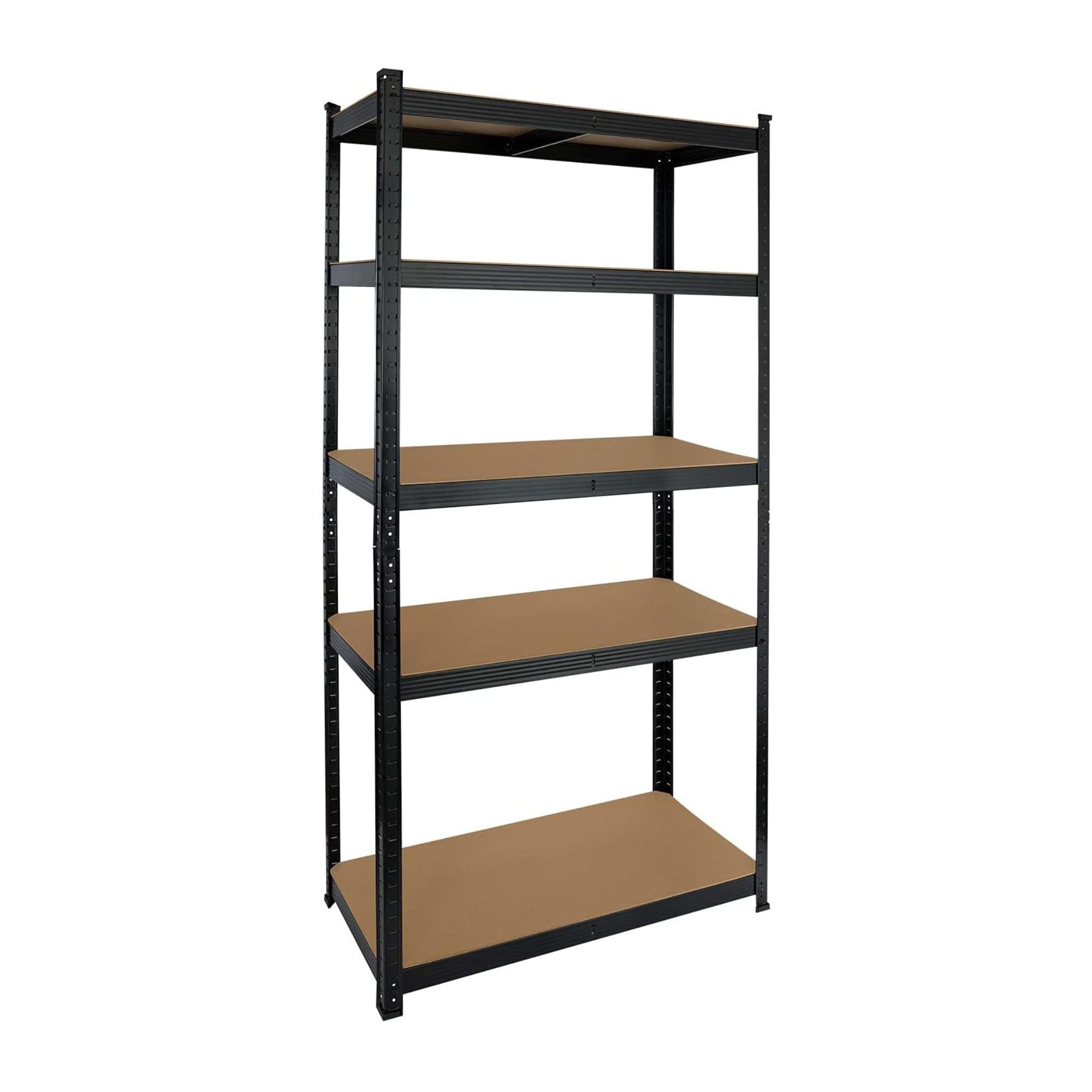 Pack 4 Estanterías Metálicas Negra 90x40x180 cm, Estructura de Hierro Anticorrosión y Baldas de MDF, Gran Capacidad de Carga, Sistema de Fijación Incluido, para Garaje, Trastero, Taller y Oficina