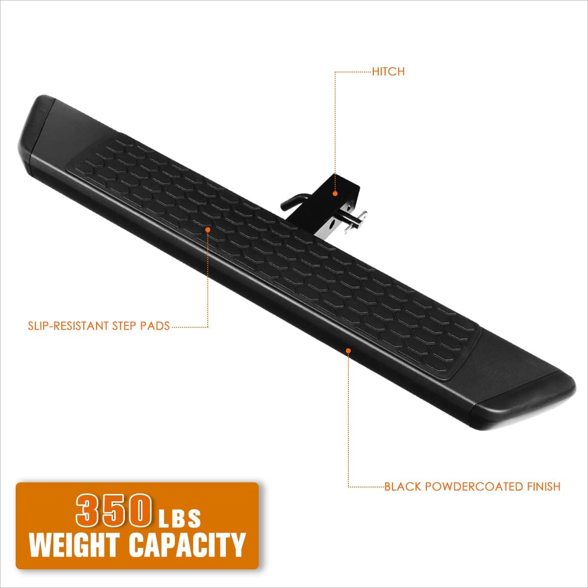 Aluminum Trailer Towing Hitch Step Fits 2 Inch Receiver,Rear Bumper Guard | 36" W X 5.5" L (Black)