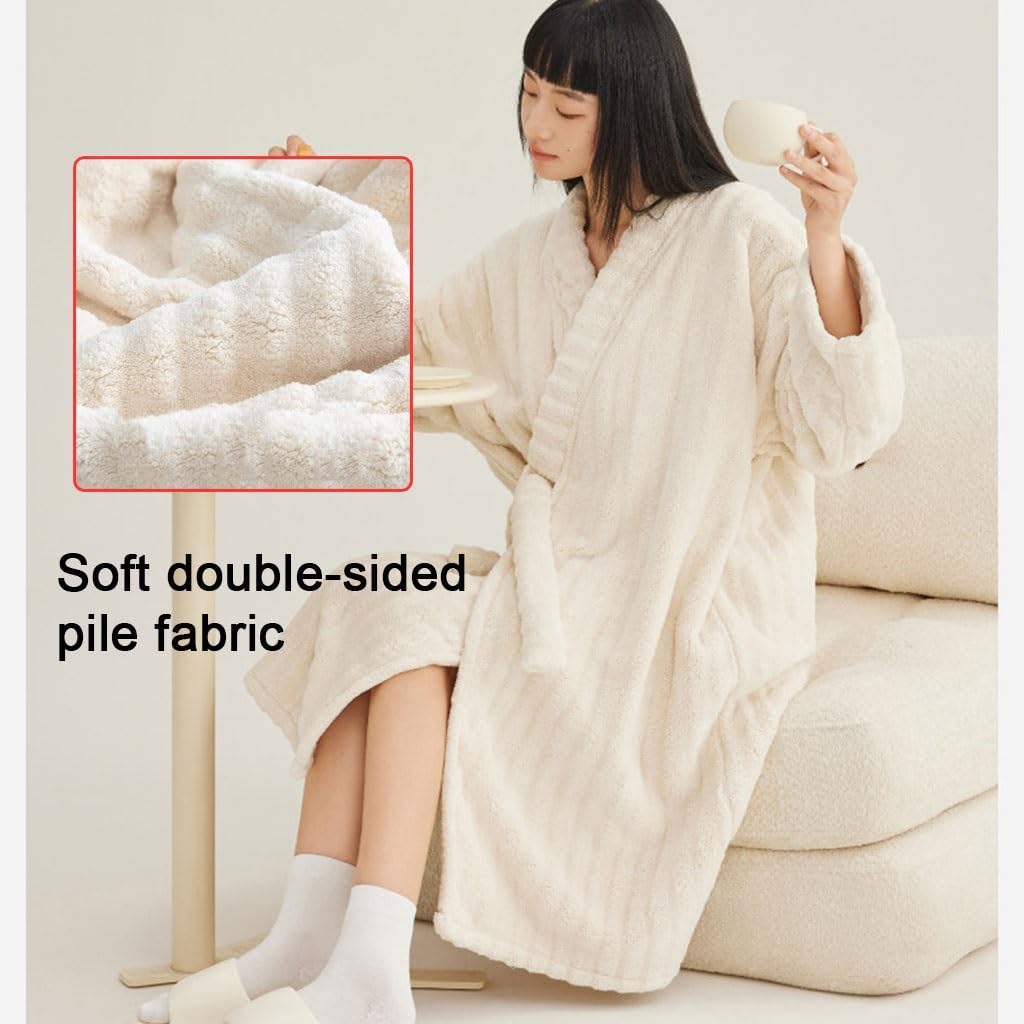 YCKEGEW Robe De Chambre Kimono En Coton 100 X 68 X 38 Cm Peignoir En Polaire Ultra-doux, Robe De Chambre Longue Pour Les Jours Froids, Peignoir De Spa, Vêtement De Nuit