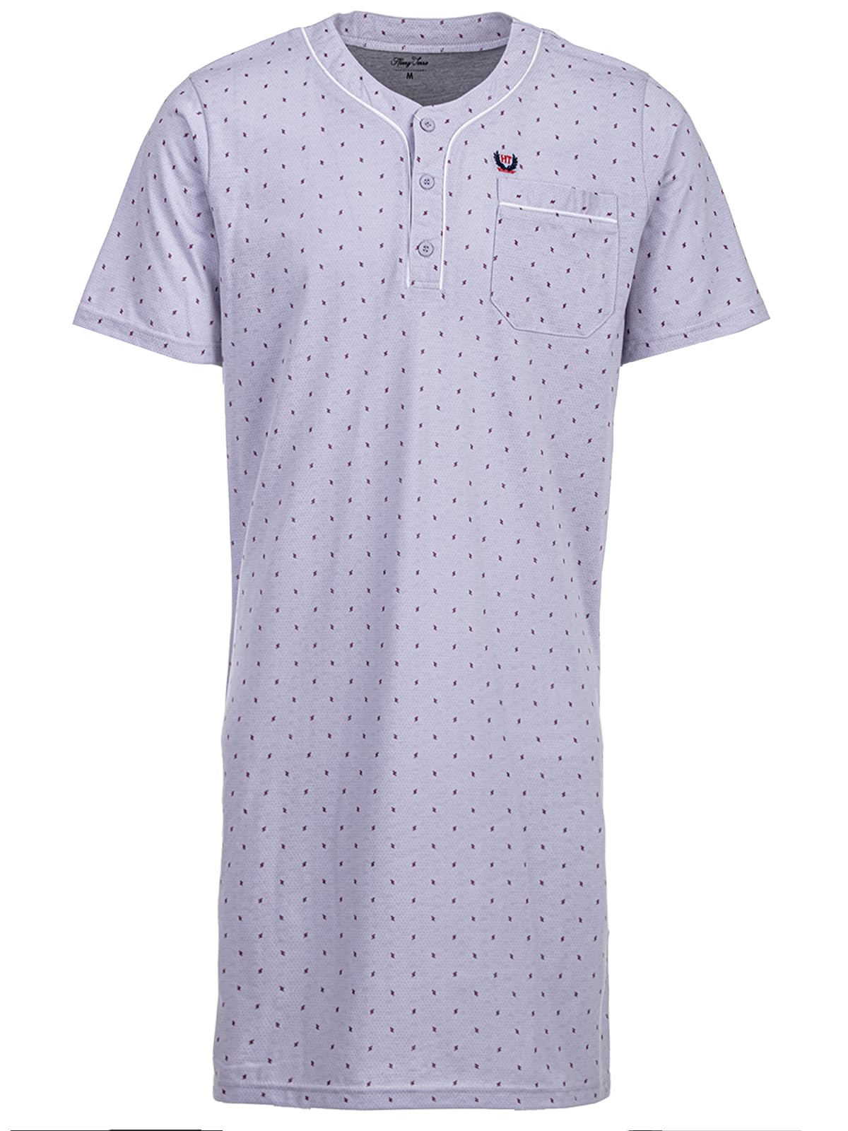 Henry Terre Men's Short-Sleeved Nightdress with Chest Pocket, Button Placket, Size M-3XL