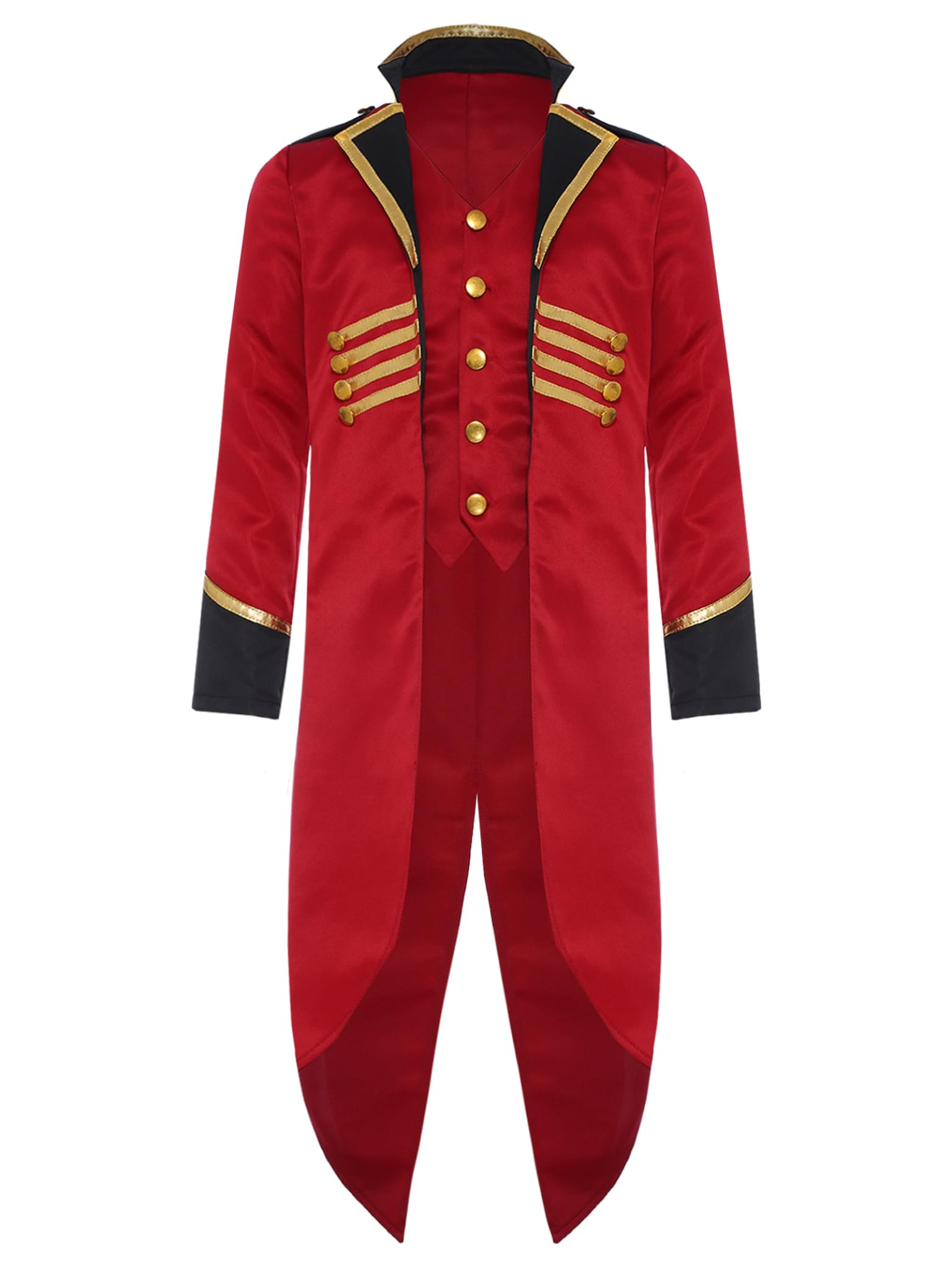 Yhong Kids Boy Medieval Vintage Tailcoat Jacket Costumes Long Sleeve Fake Two Piece Tuxedo Costume Burgundy 9-10 Years