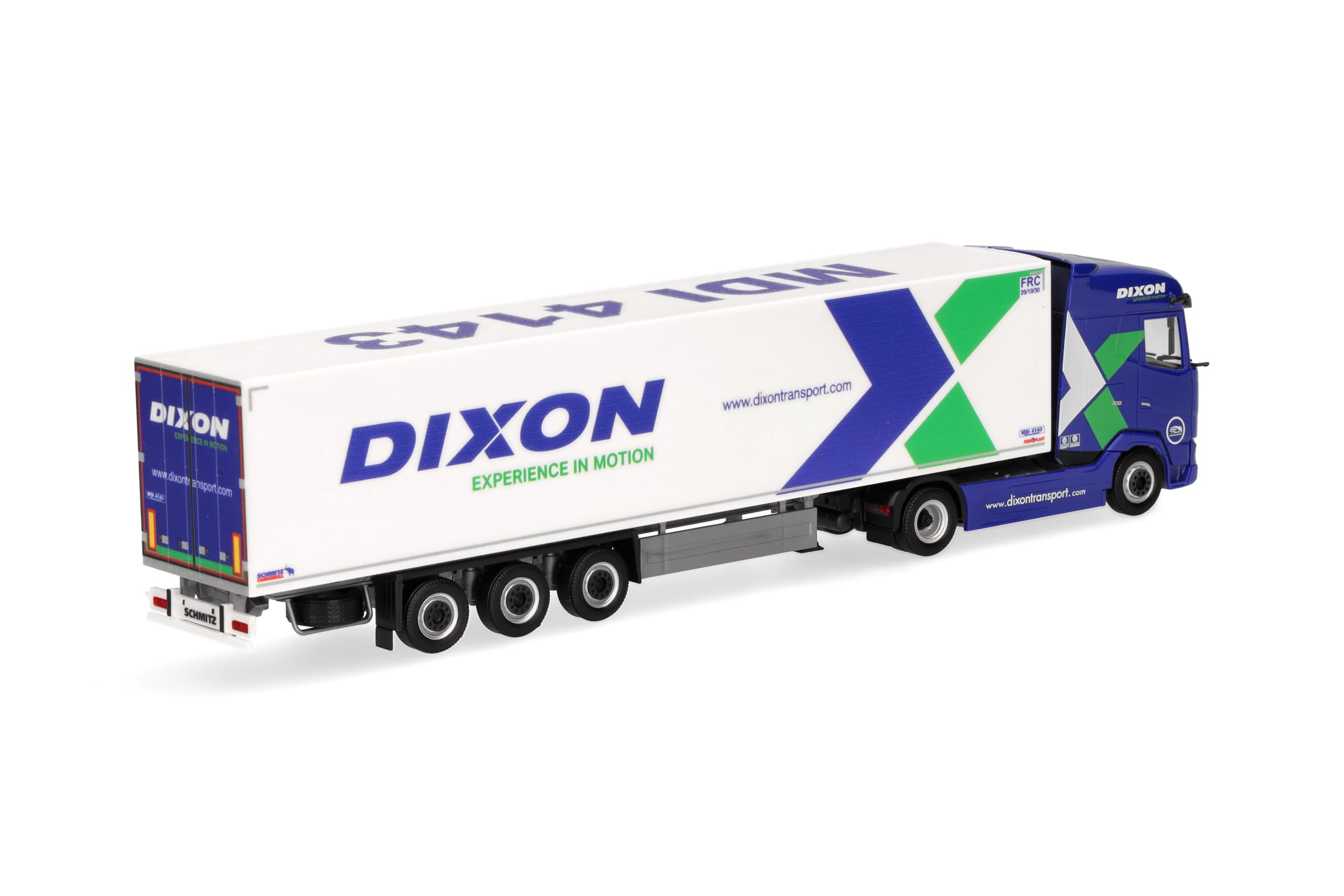 Herpa model ciężarówki DAF XG zestaw chłodniczy "Dixon", miniatura w skali 1:87, model kolekcjonerski, wyprodukowano w Niemczech, tworzywo sztuczne